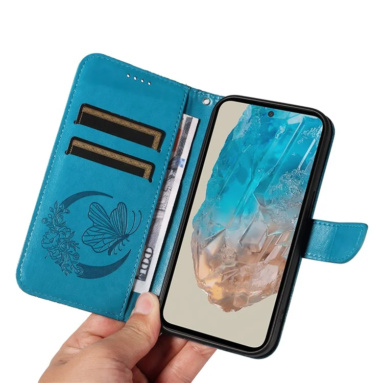For Samsung Galaxy M35 5G Case Butterfly Design Flip Leather Phone Cover - Blue