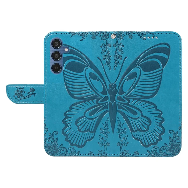 For Samsung Galaxy M35 5G Case Butterfly Design Flip Leather Phone Cover - Blue
