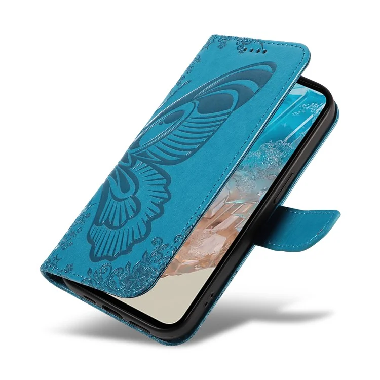For Samsung Galaxy M35 5G Case Butterfly Design Flip Leather Phone Cover - Blue
