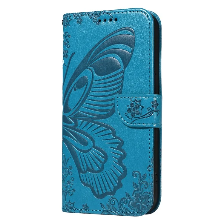 For Samsung Galaxy M35 5G Case Butterfly Design Flip Leather Phone Cover - Blue