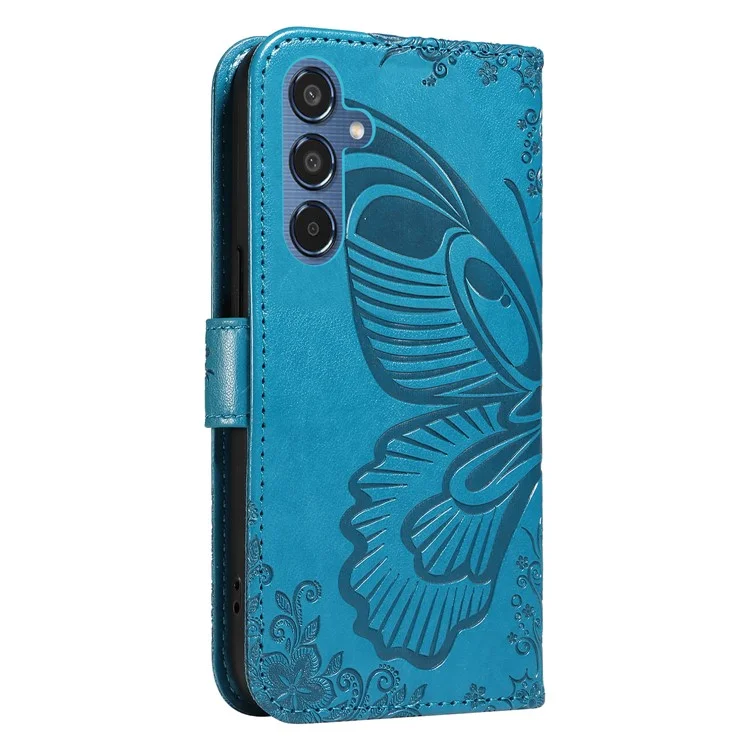 For Samsung Galaxy M35 5G Case Butterfly Design Flip Leather Phone Cover - Blue