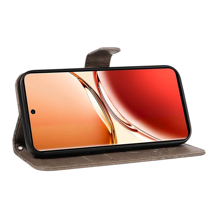 Pour Oppo Reno12 F 4G Étui Fentes pour Cartes Motif Papillon Cuir Housse Téléphone - Gris