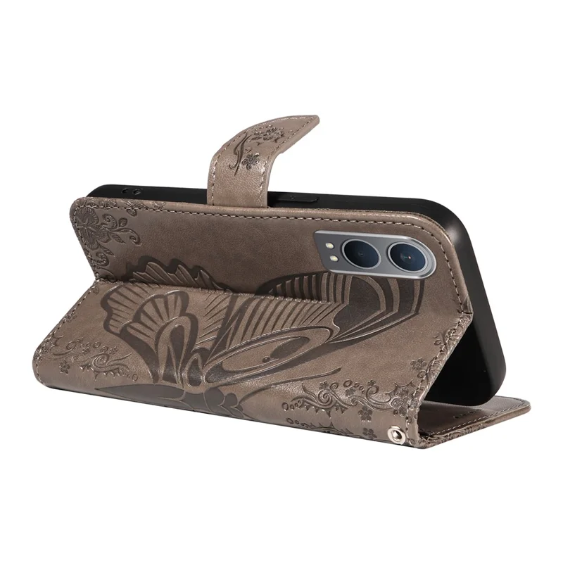 For OnePlus Nord CE4 Lite 5G / Oppo K12x 5G (China) Case Butterfly Pattern Leather Wallet Phone Cover - Grey