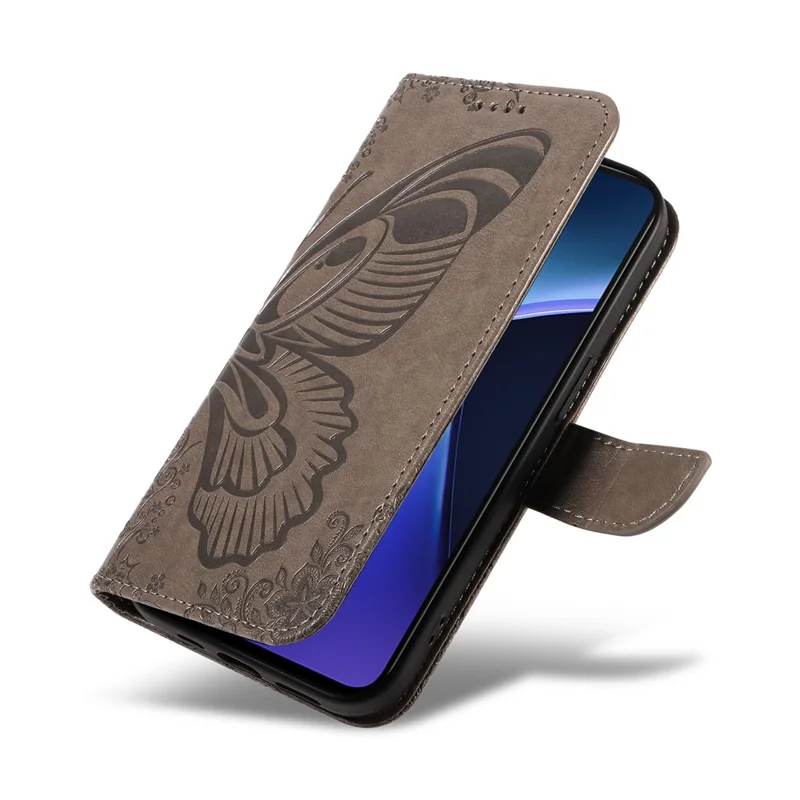 For OnePlus Nord CE4 Lite 5G / Oppo K12x 5G (China) Case Butterfly Pattern Leather Wallet Phone Cover - Grey