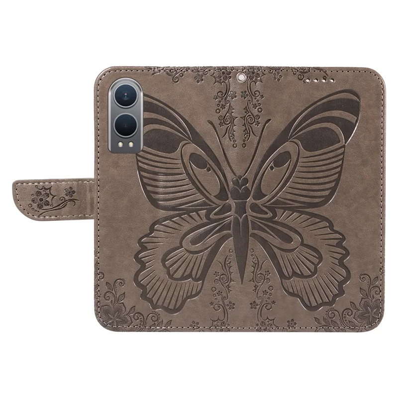 For OnePlus Nord CE4 Lite 5G / Oppo K12x 5G (China) Case Butterfly Pattern Leather Wallet Phone Cover - Grey