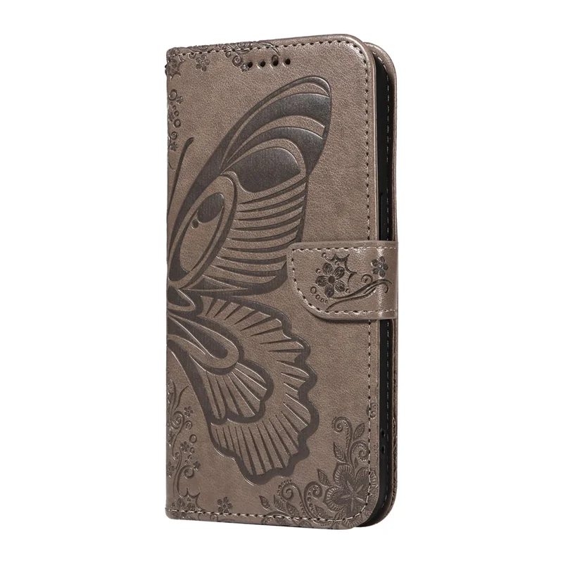 For OnePlus Nord CE4 Lite 5G / Oppo K12x 5G (China) Case Butterfly Pattern Leather Wallet Phone Cover - Grey
