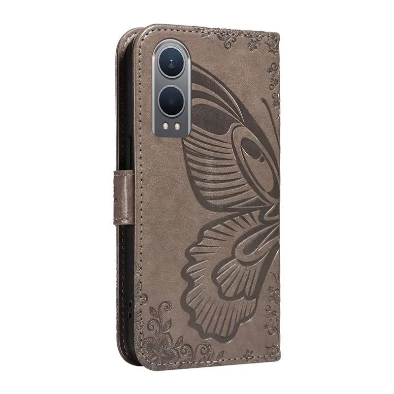 For OnePlus Nord CE4 Lite 5G / Oppo K12x 5G (China) Case Butterfly Pattern Leather Wallet Phone Cover - Grey