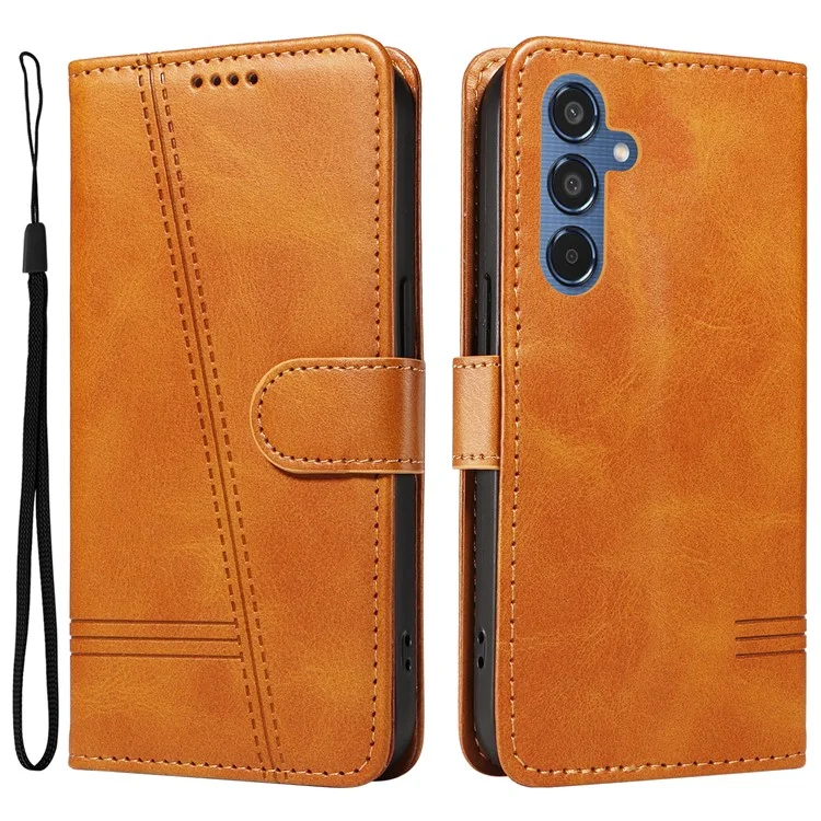 Per Samsung Galaxy M35 5G Case Wallet Card Slots Protective Leather Phone Cover T-Shape Lines - Giallo