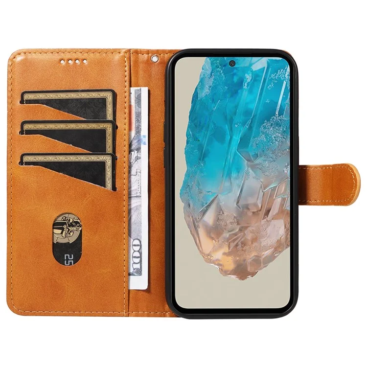Per Samsung Galaxy M35 5G Case Wallet Card Slots Protective Leather Phone Cover T-Shape Lines - Giallo
