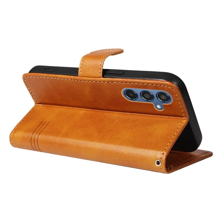 Per Samsung Galaxy M35 5G Case Wallet Card Slots Protective Leather Phone Cover T-Shape Lines - Giallo