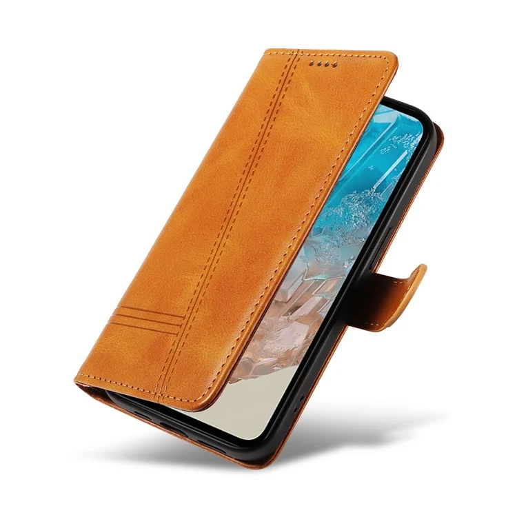 Per Samsung Galaxy M35 5G Case Wallet Card Slots Protective Leather Phone Cover T-Shape Lines - Giallo