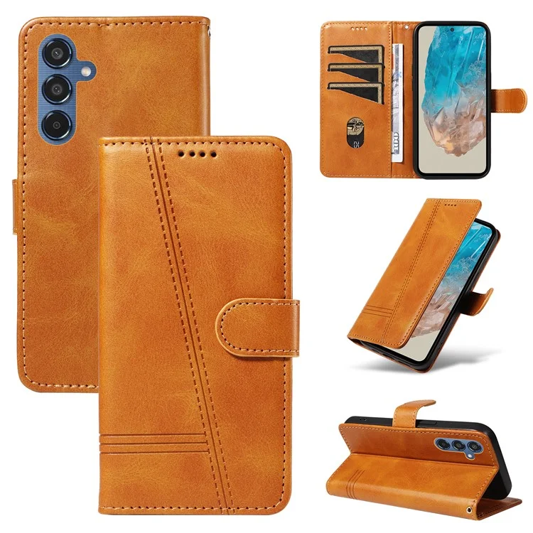 Per Samsung Galaxy M35 5G Case Wallet Card Slots Protective Leather Phone Cover T-Shape Lines - Giallo