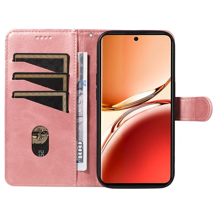 Pour Oppo Reno12 F 4G Coque T-Shape Lines Pliante Support En Cuir Housse de Téléphone - Or Rose