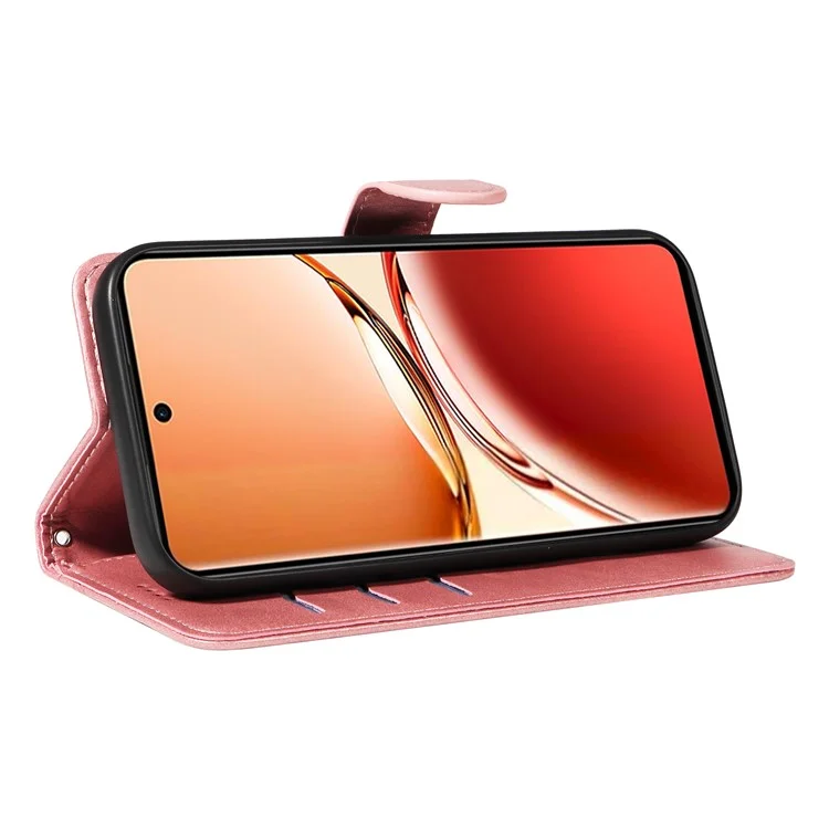 Pour Oppo Reno12 F 4G Coque T-Shape Lines Pliante Support En Cuir Housse de Téléphone - Or Rose