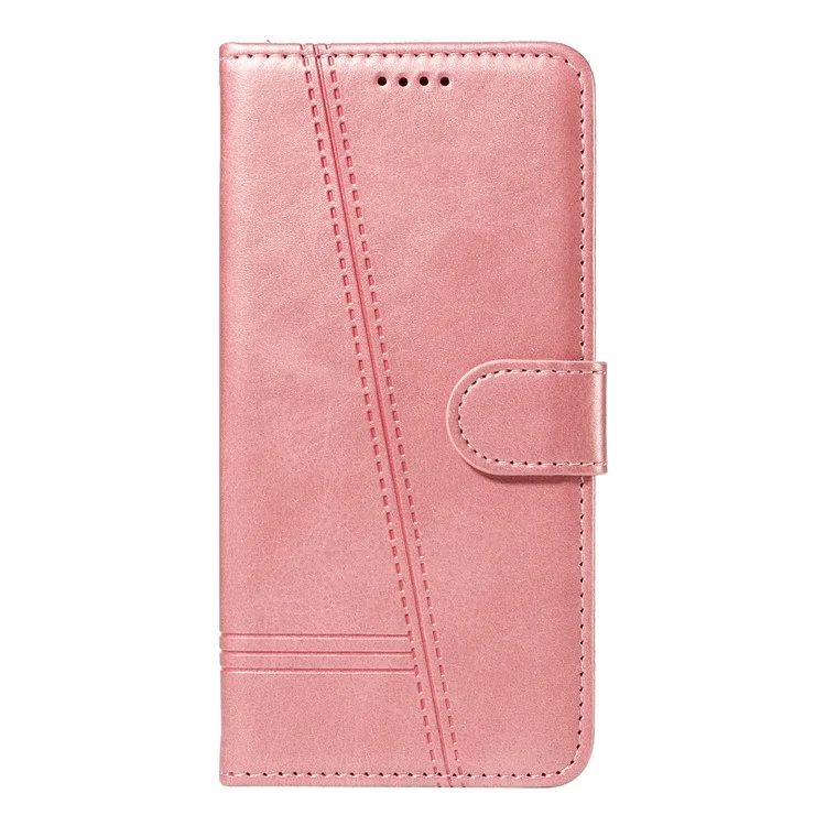 Pour Oppo Reno12 F 4G Coque T-Shape Lines Pliante Support En Cuir Housse de Téléphone - Or Rose