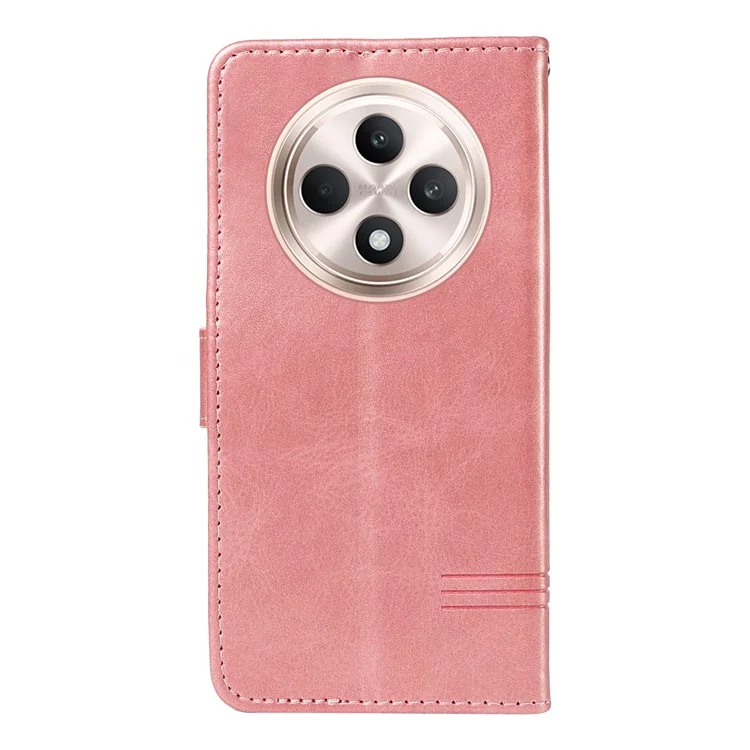 Pour Oppo Reno12 F 4G Coque T-Shape Lines Pliante Support En Cuir Housse de Téléphone - Or Rose