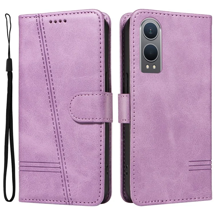 For OnePlus Nord CE4 Lite 5G / Oppo K12x 5G (China) Case T-Shape Lines Leather Shockproof Wallet Phone Cover - Light Purple