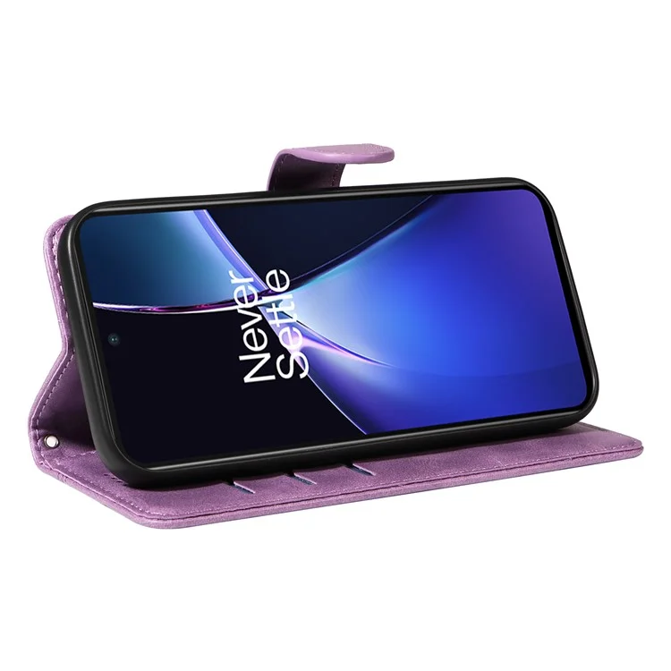 For OnePlus Nord CE4 Lite 5G / Oppo K12x 5G (China) Case T-Shape Lines Leather Shockproof Wallet Phone Cover - Light Purple