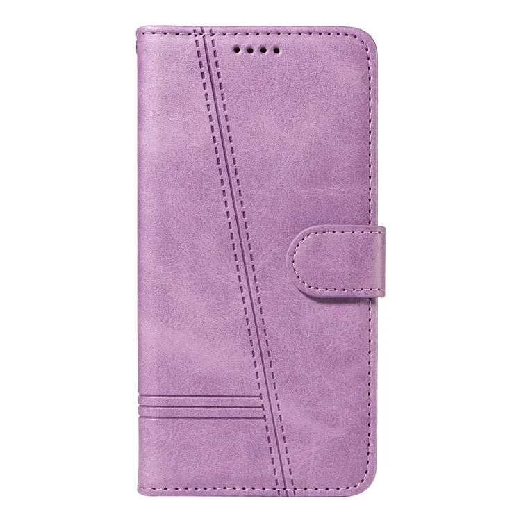 For OnePlus Nord CE4 Lite 5G / Oppo K12x 5G (China) Case T-Shape Lines Leather Shockproof Wallet Phone Cover - Light Purple