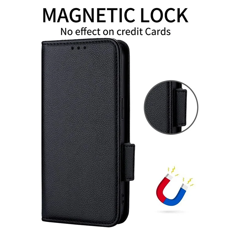 For Samsung Galaxy S24 FE Case with Wrist Strap Litchi Texture PU Leather Wallet Phone Cover - Black