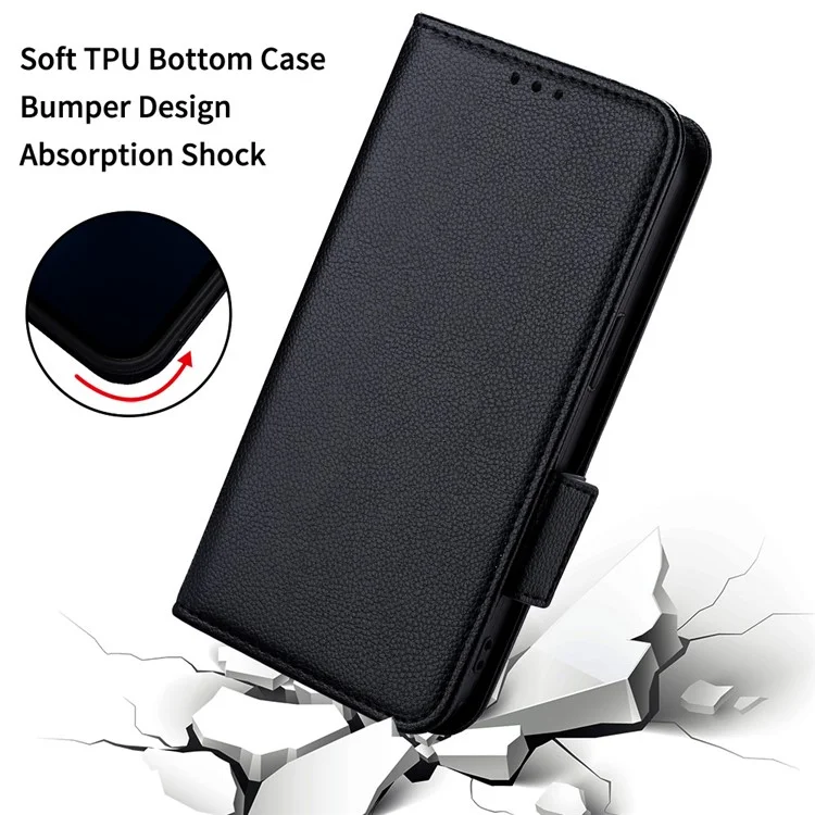 For Samsung Galaxy S24 FE Case with Wrist Strap Litchi Texture PU Leather Wallet Phone Cover - Black