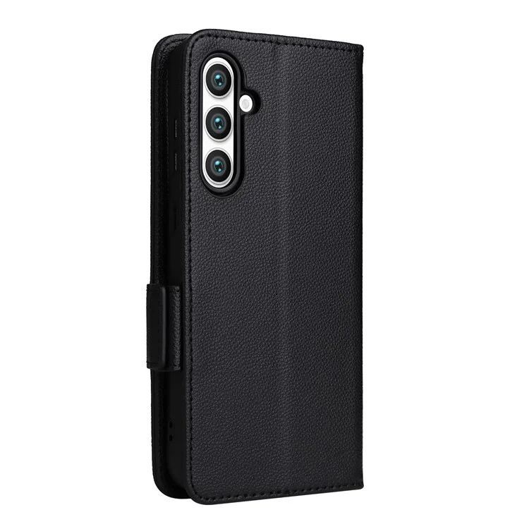 For Samsung Galaxy S24 FE Case with Wrist Strap Litchi Texture PU Leather Wallet Phone Cover - Black