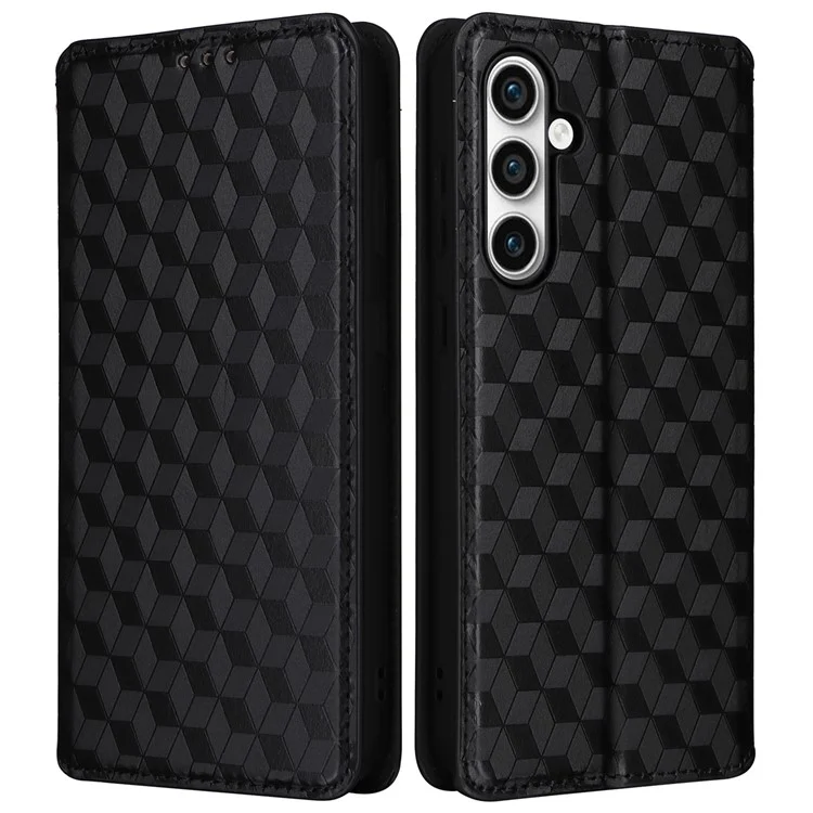 Für Samsung Galaxy S24 FE Wallet Case Rhombus Imprint Ledertelefonhülle - Schwarz