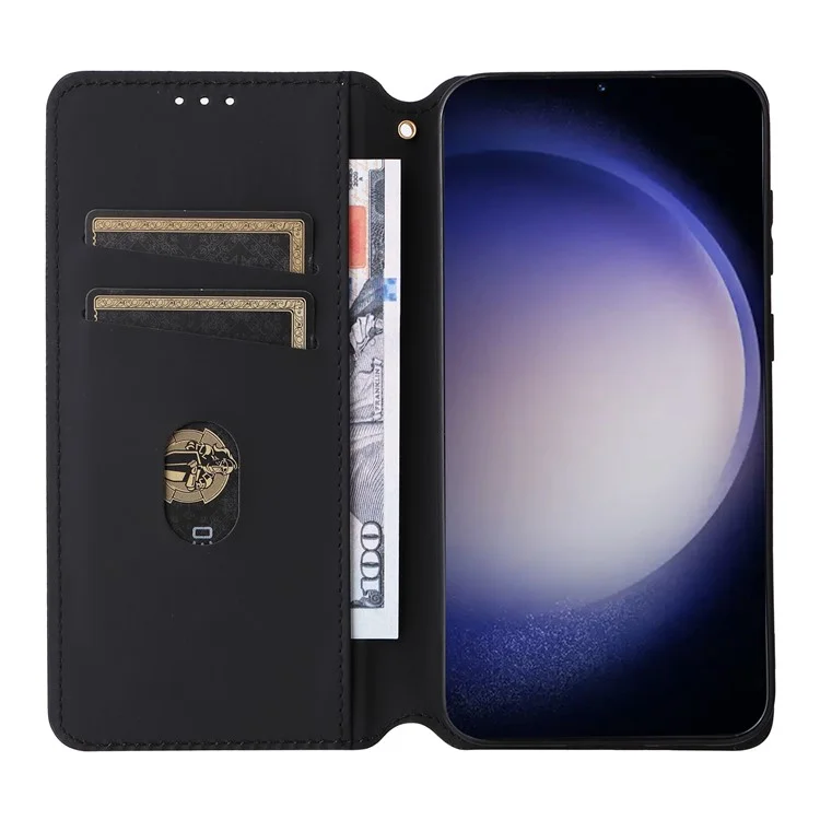 Für Samsung Galaxy S24 FE Wallet Case Rhombus Imprint Ledertelefonhülle - Schwarz