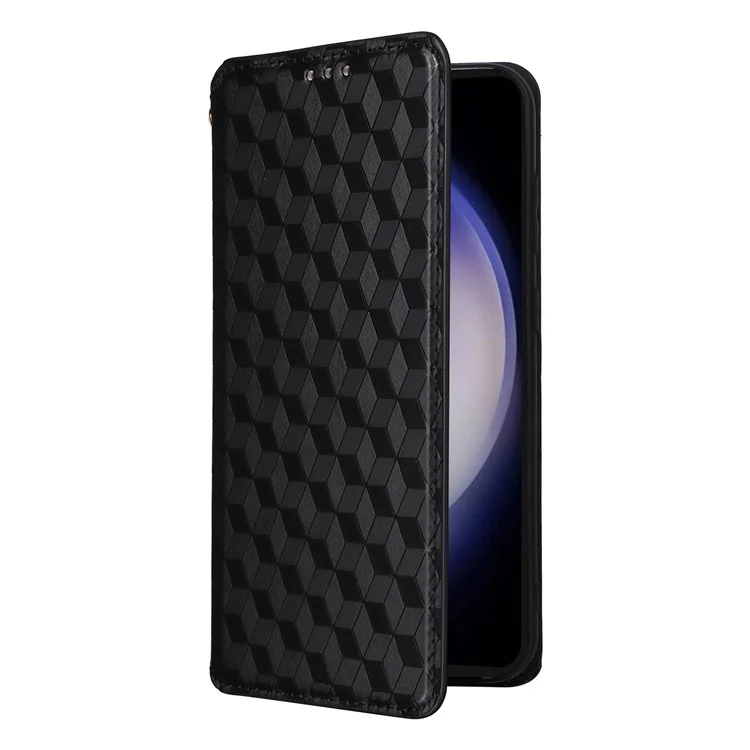 Für Samsung Galaxy S24 FE Wallet Case Rhombus Imprint Ledertelefonhülle - Schwarz