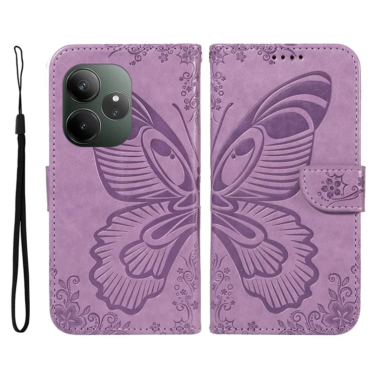 Per Realme GT 6 5G Case Butterfly Pattern Leather Wallet Flip Phone Cover - Viola Chiaro