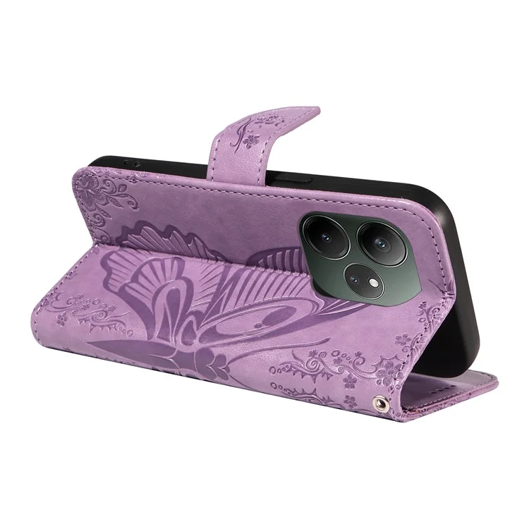 Per Realme GT 6 5G Case Butterfly Pattern Leather Wallet Flip Phone Cover - Viola Chiaro