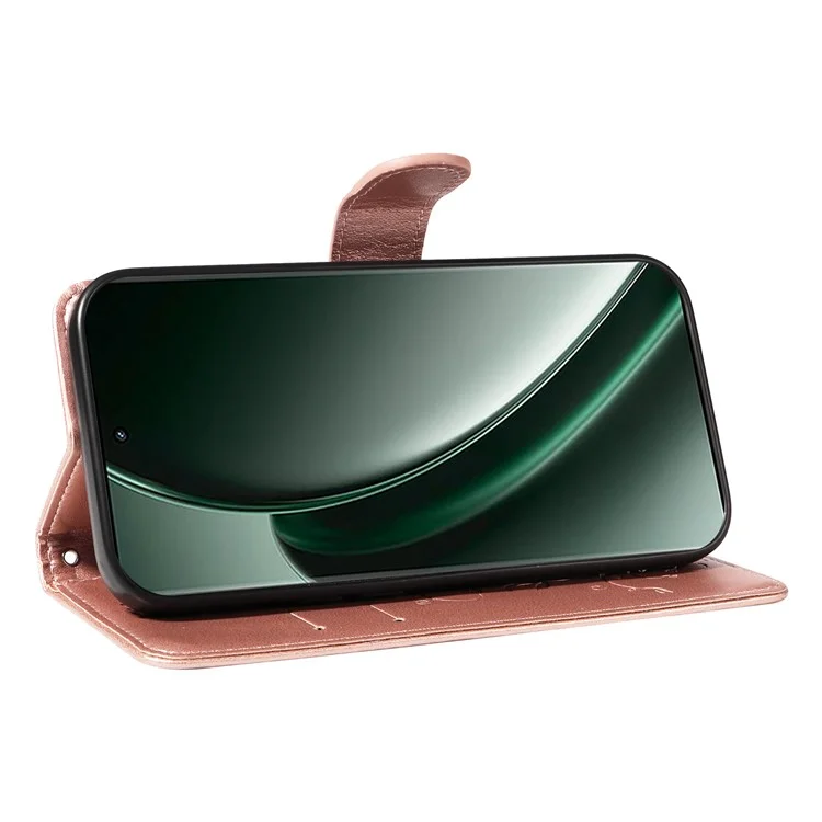 For Realme GT 6 5G PU Leather Cases Flower Pattern Wallet Stand Phone Cover with Strap - Rose Gold