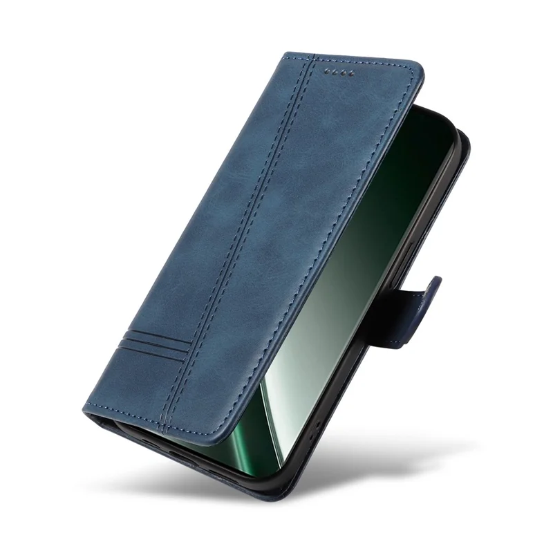 For Realme GT 6 5G Case Flip Wallet T-Shape Lines Leather Phone Cover - Blue