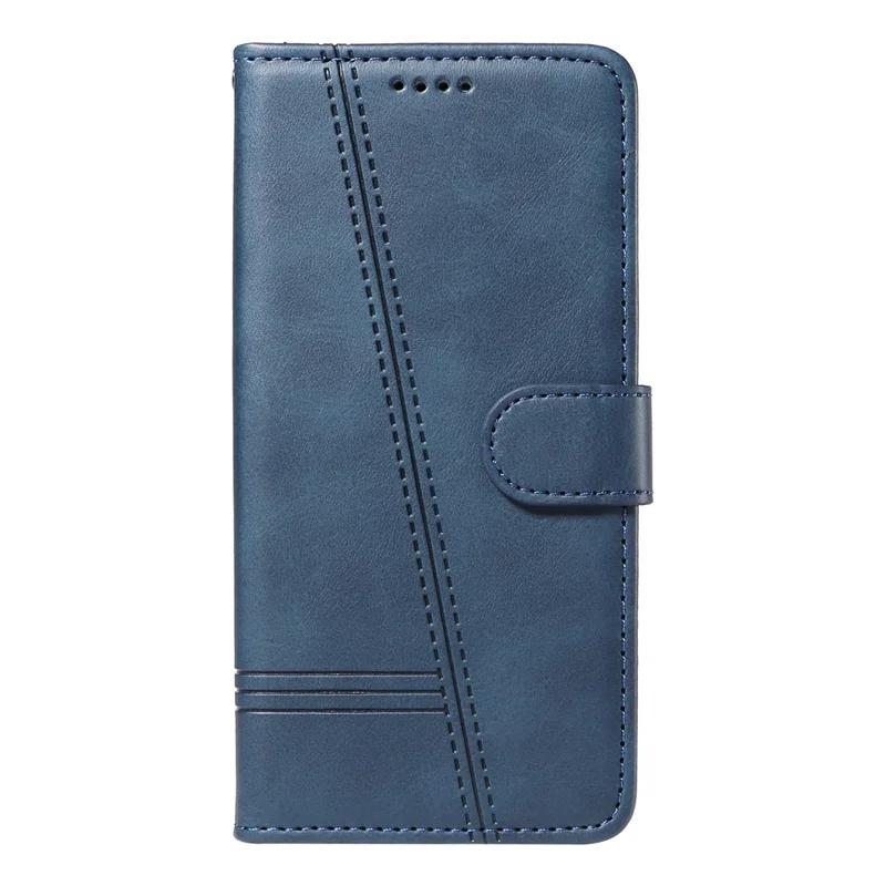 For Realme GT 6 5G Case Flip Wallet T-Shape Lines Leather Phone Cover - Blue