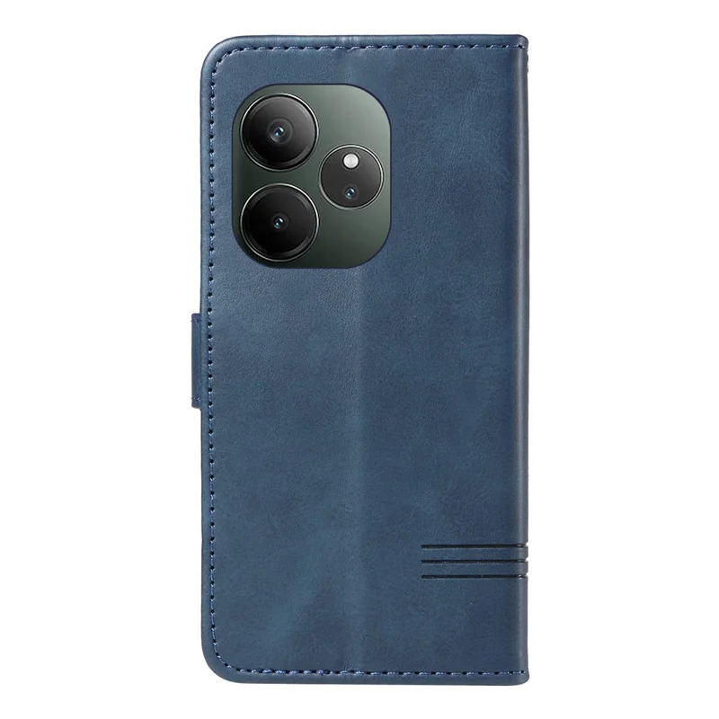 For Realme GT 6 5G Case Flip Wallet T-Shape Lines Leather Phone Cover - Blue