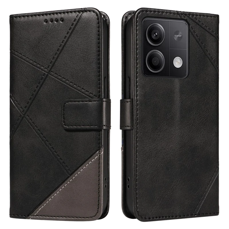 For Xiaomi Redmi Note 13 5G Case Geometric Line Leather Wallet Phone Cover - Black