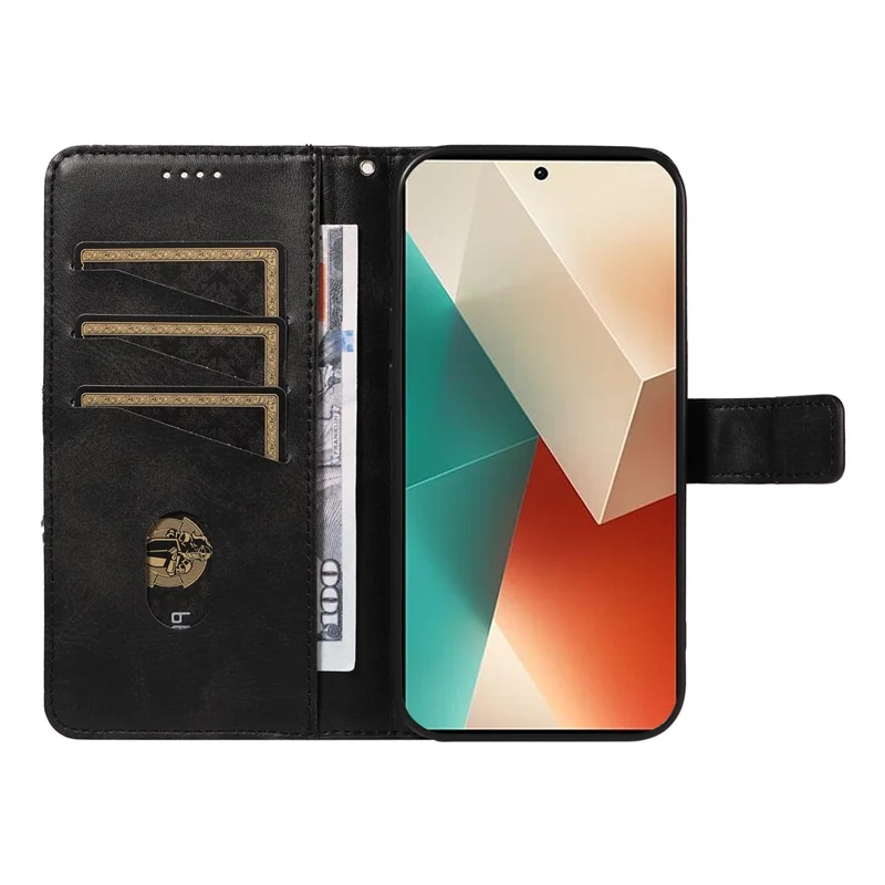 For Xiaomi Redmi Note 13 5G Case Geometric Line Leather Wallet Phone Cover - Black