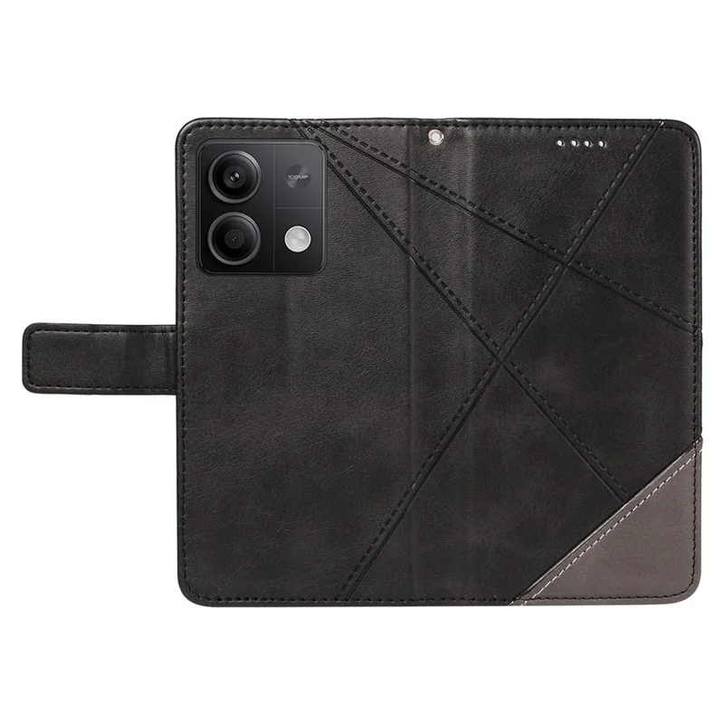 For Xiaomi Redmi Note 13 5G Case Geometric Line Leather Wallet Phone Cover - Black