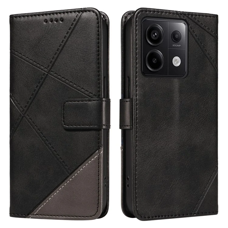 For Xiaomi Poco X6 5G / Redmi Note 13 Pro 5G Case Protective Geometric Line Leather Phone Cover - Black