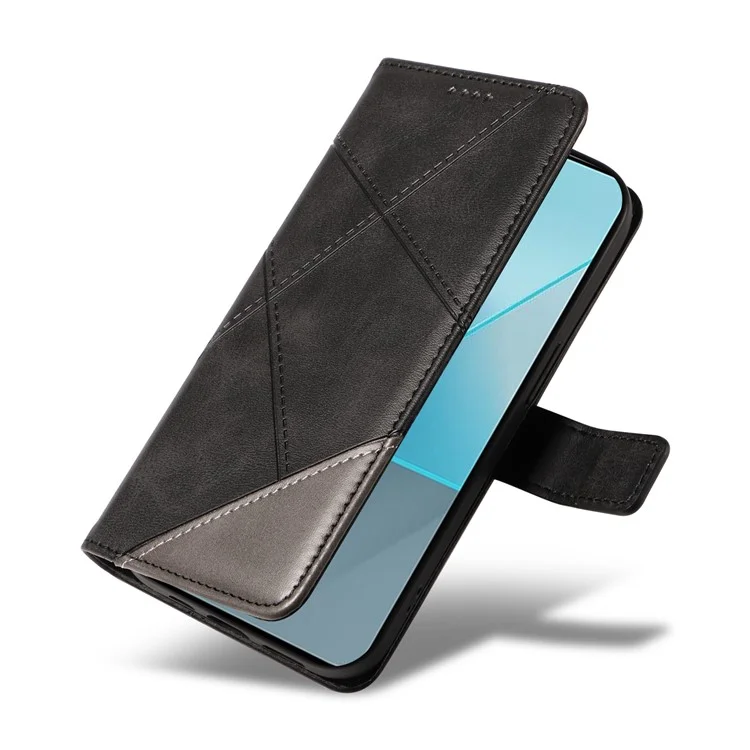 For Xiaomi Poco X6 5G / Redmi Note 13 Pro 5G Case Protective Geometric Line Leather Phone Cover - Black