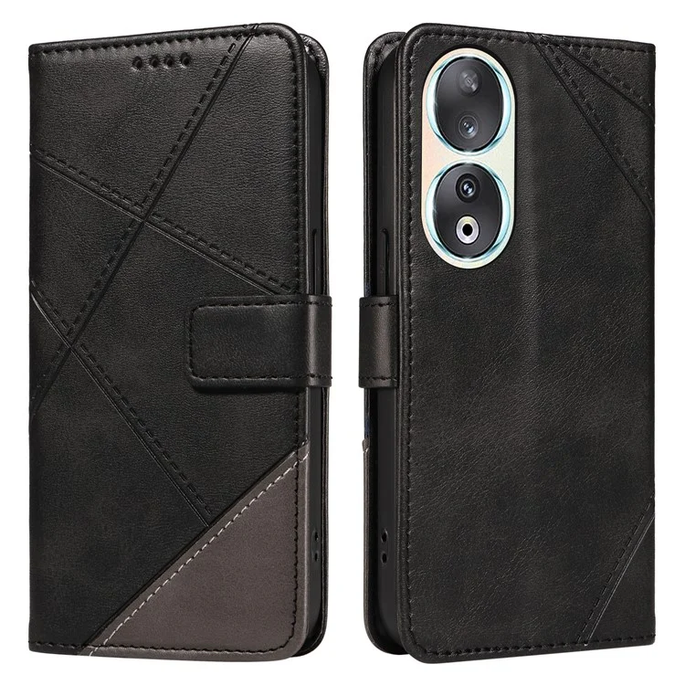 For Honor 90 Case Wallet Geometric Line Leather Phone Cover Bookstyle Folding Stand - Noir