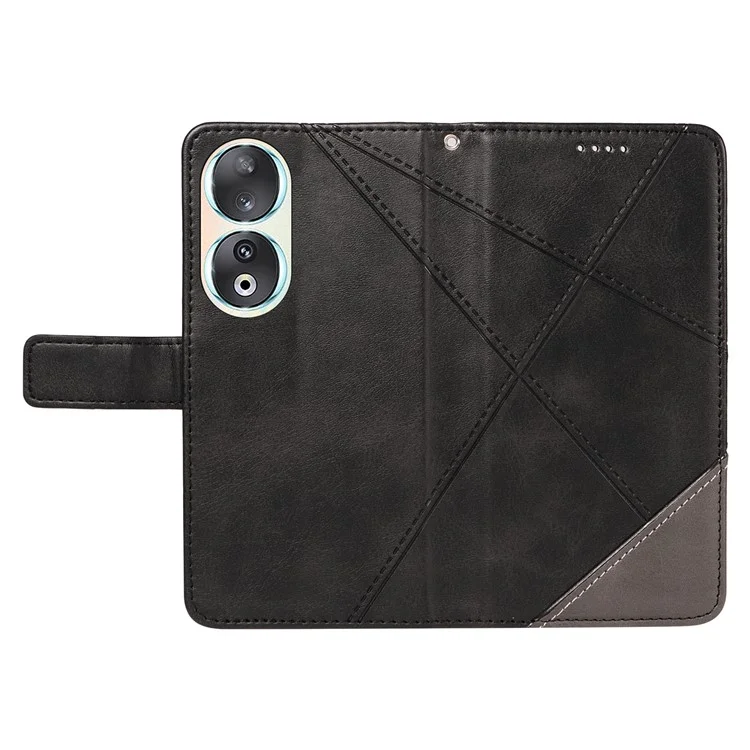 For Honor 90 Case Wallet Geometric Line Leather Phone Cover Bookstyle Folding Stand - Noir