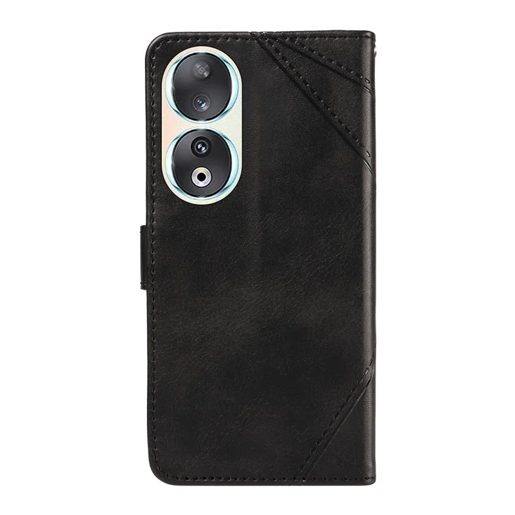 For Honor 90 Case Wallet Geometric Line Leather Phone Cover Bookstyle Folding Stand - Noir