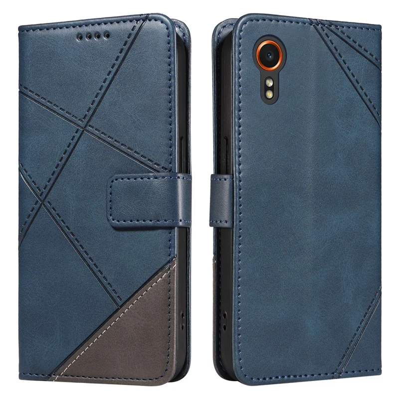 Para Samsung Galaxy Xcover7 Capa Shockproof Linha Geométrica Capa de Telefone de Couro Titular do Cartão - Azul