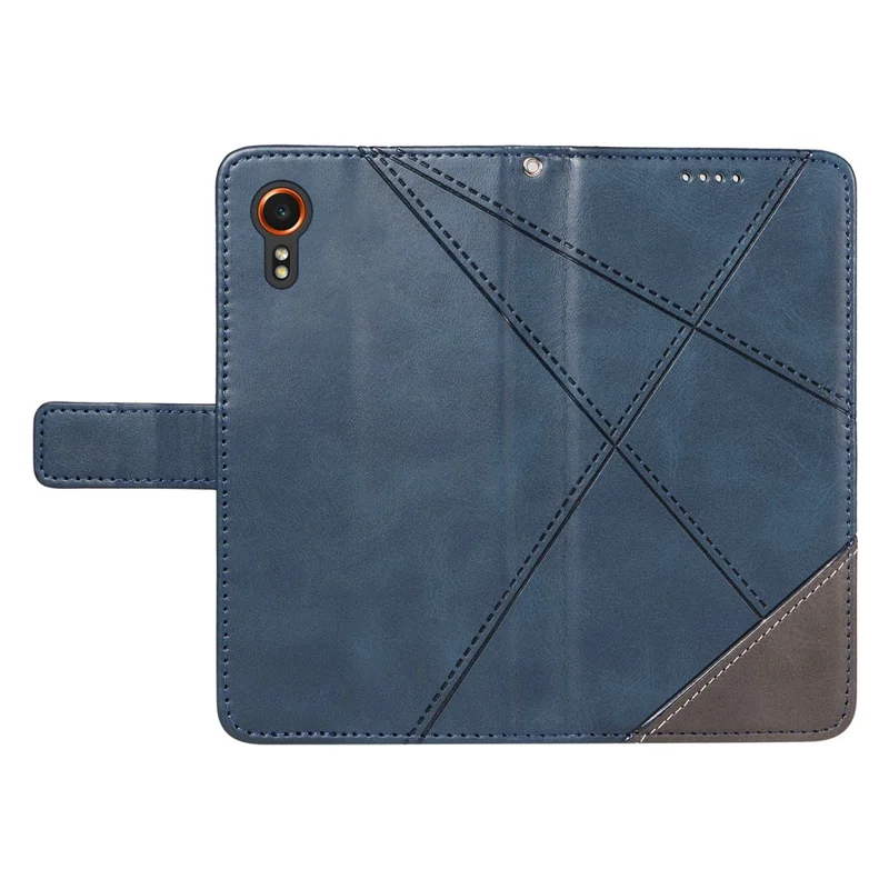 Para Samsung Galaxy Xcover7 Capa Shockproof Linha Geométrica Capa de Telefone de Couro Titular do Cartão - Azul