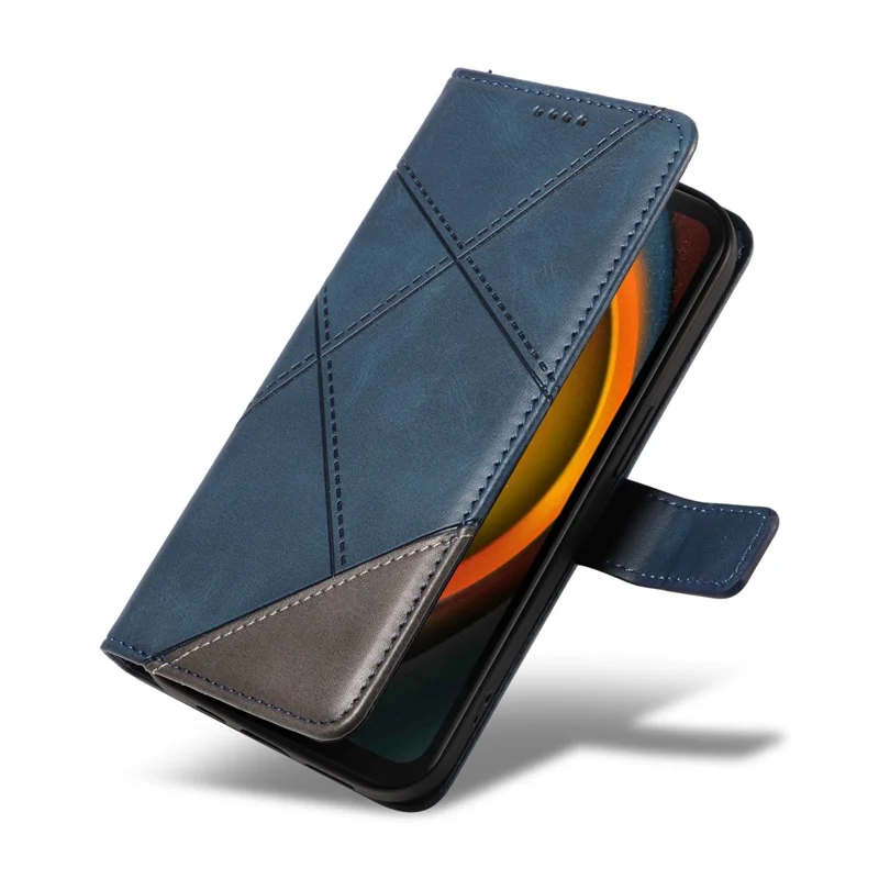 Para Samsung Galaxy Xcover7 Capa Shockproof Linha Geométrica Capa de Telefone de Couro Titular do Cartão - Azul