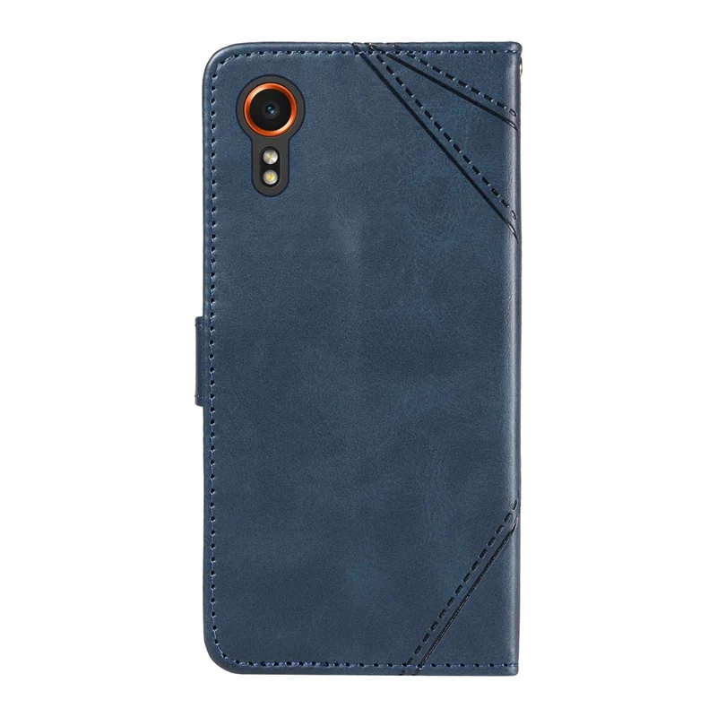 Para Samsung Galaxy Xcover7 Capa Shockproof Linha Geométrica Capa de Telefone de Couro Titular do Cartão - Azul