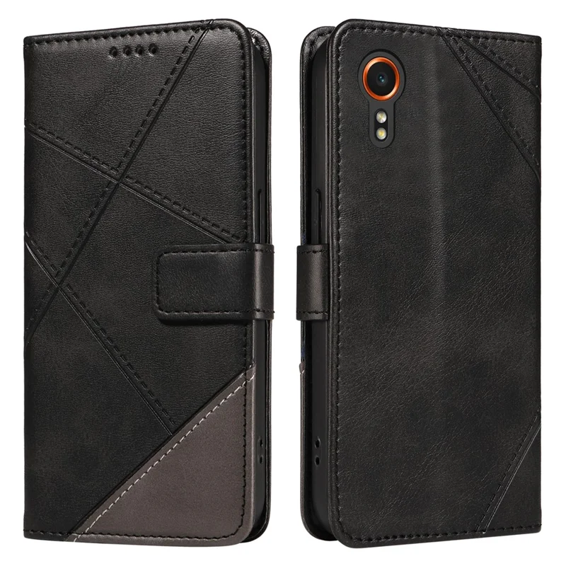 For Samsung Galaxy Xcover7 Case Shockproof Geometric Line Leather Phone Cover Card Holder - Black