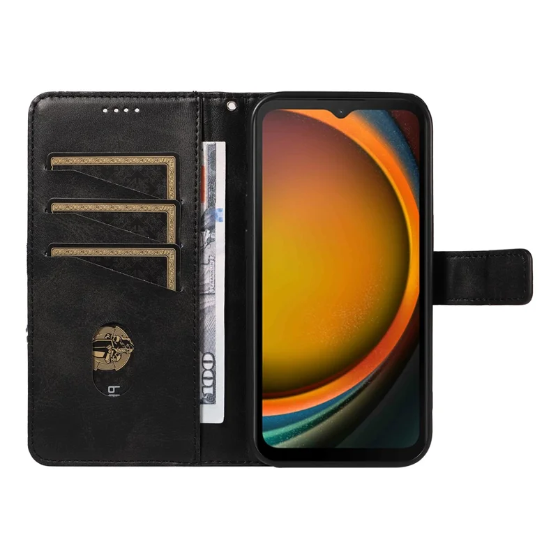 For Samsung Galaxy Xcover7 Case Shockproof Geometric Line Leather Phone Cover Card Holder - Black