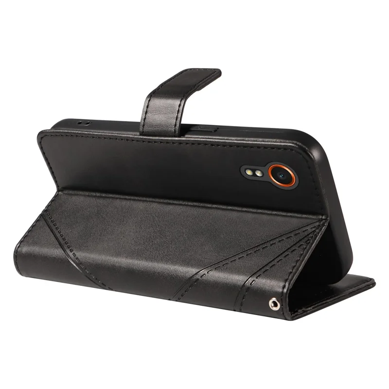For Samsung Galaxy Xcover7 Case Shockproof Geometric Line Leather Phone Cover Card Holder - Black